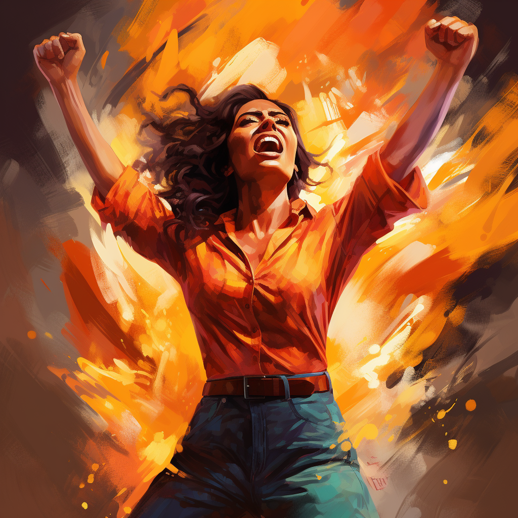 An empowering image that depicts resilience and perseverance, using bold colors and dynamic elements.