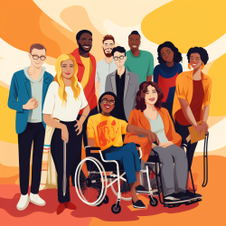 Inclusivity in rehabilitation, featuring diverse individuals and vibrant colors.
