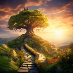 An image that represents the journey to recovery, with a winding path leading through vibrant greenery.