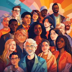 A visual representation of a supportive community, using diverse figures and warm, welcoming colors.
